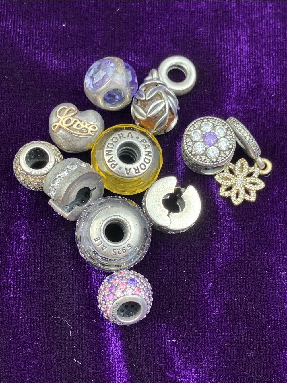 11 Pcs Pandora Purple and Gold Charm Collection - Picture 1 of 7